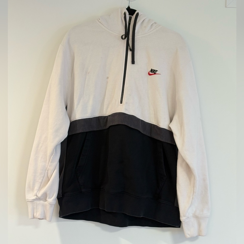 Nike White and Black Quarter Zip-Up Sweatshirt